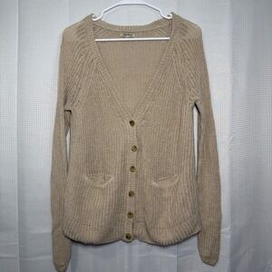 Lucky Brand Cardigan Sweater Medium Tan Button Front Knit
